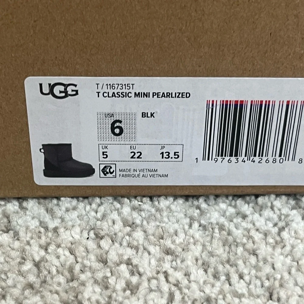 UGG Classic Mini Black Leather Boots with Pink Accents